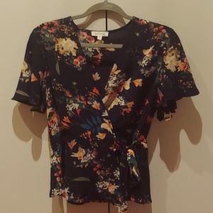 Monteau black and multicolor floral wrap top
